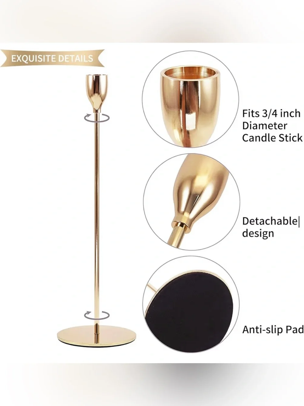 NWT Set of 6 Gold Taper Candle Sticks